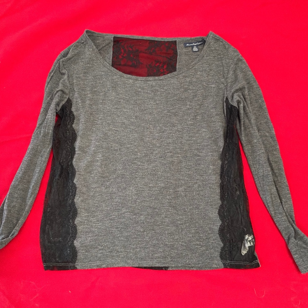 American Eagle lace paneled long sleeved T